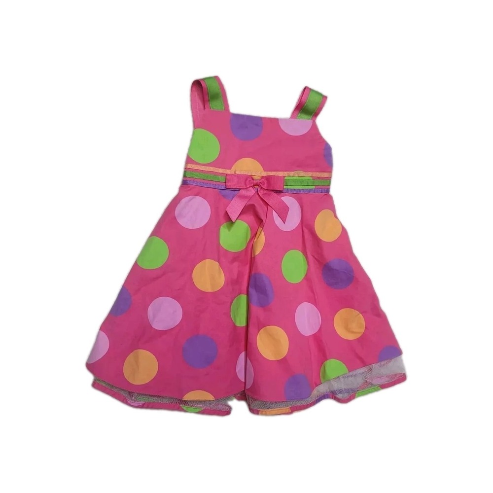 Rare Editions Girls Dress 24 Months Pink Ribbon Polka Dot